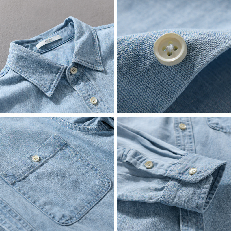 Muška denims košulja u korejskom stilu, jednobojna, casual za proljeće i jesen, model 9582