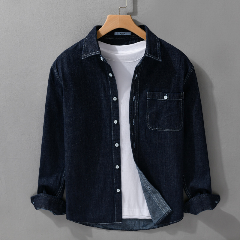 Muška denims košulja u korejskom stilu, jednobojna, casual za proljeće i jesen, model 9582