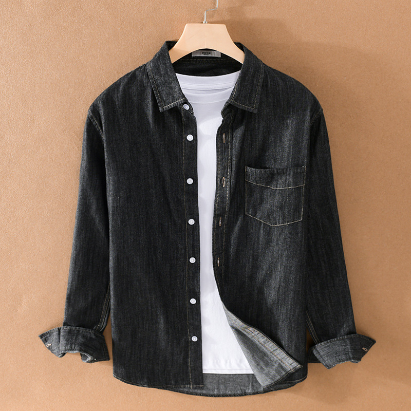 Деним риза с дълъг ръкав, 100% памук, свободна кройка, мъжка, ежедневна