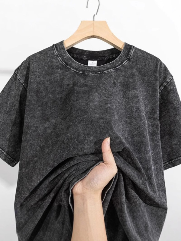 260 g teška pamučna majica kratkih rukava, oprana, vintage američki retro stil, unisex, jednobojna, ljeto 2025