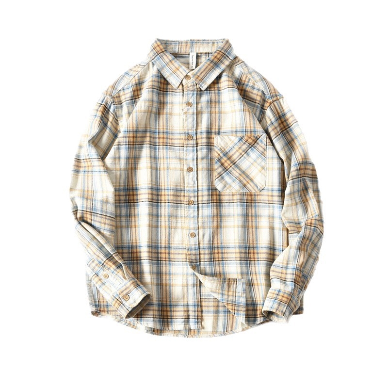 Muška košulja od pamuka s reverom, kariranim uzorkom, dugi rukavi, slobodan kroj, jesenji casual stil
