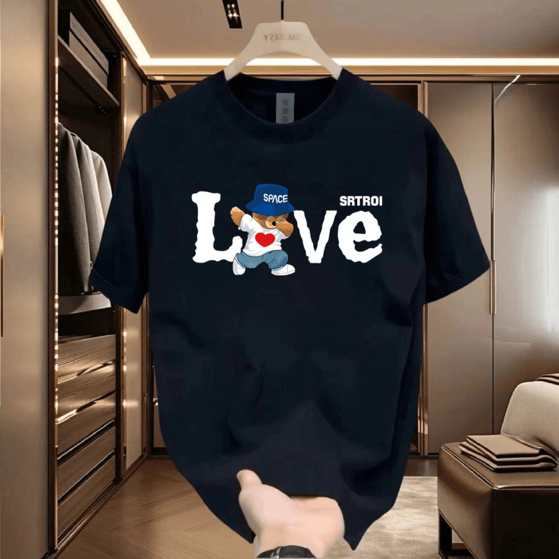 Muški ljetni T‑shirt od guste pamuka, kratki rukavi, ležeran kroj, okrugli izrez, geometrijski print, Hongkong stil streetwear