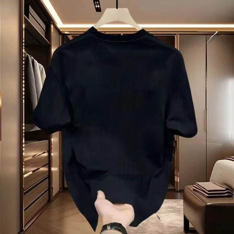 Muški ljetni T‑shirt od guste pamuka, kratki rukavi, ležeran kroj, okrugli izrez, geometrijski print, Hongkong stil streetwear
