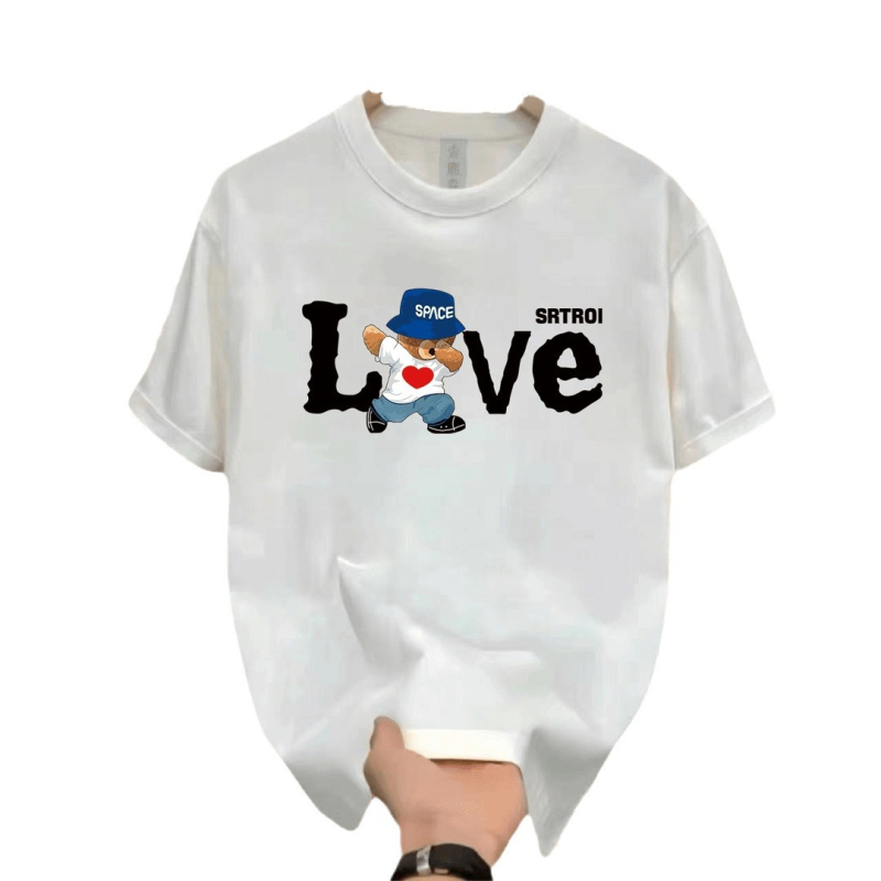 Muški ljetni T‑shirt od guste pamuka, kratki rukavi, ležeran kroj, okrugli izrez, geometrijski print, Hongkong stil streetwear