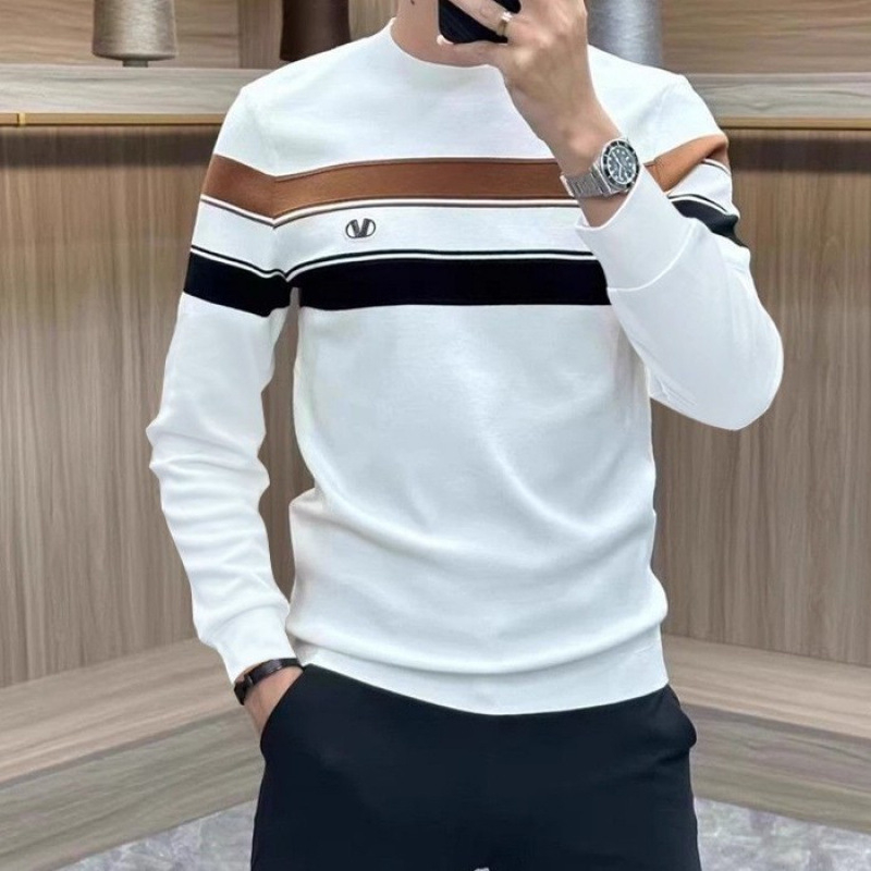 Muški T-shirt s okruglim izrezom, blok boja i pruge, svestran casual stil, slim fit, kratki rukavi, flis unutrašnjost, poliester smjesa, ljeto 2024