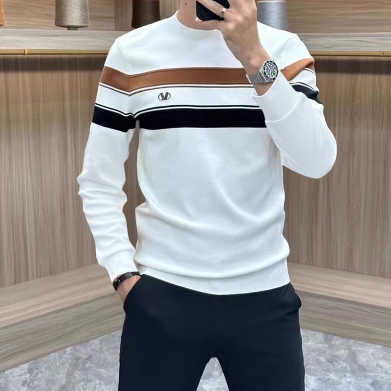 Muški T-shirt s okruglim izrezom, blok boja i pruge, svestran casual stil, slim fit, kratki rukavi, flis unutrašnjost, poliester smjesa, ljeto 2024