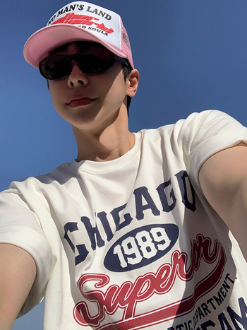 Muški T-shirt BJ s tiskom slova, kratki rukav, ljeto, široki kroj, okrugli izrez, korejski stil