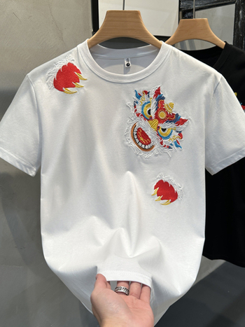 Muška majica kratkih rukava s izvezenim motivom lava plesa, ljeto 2024, slim-fit, casual