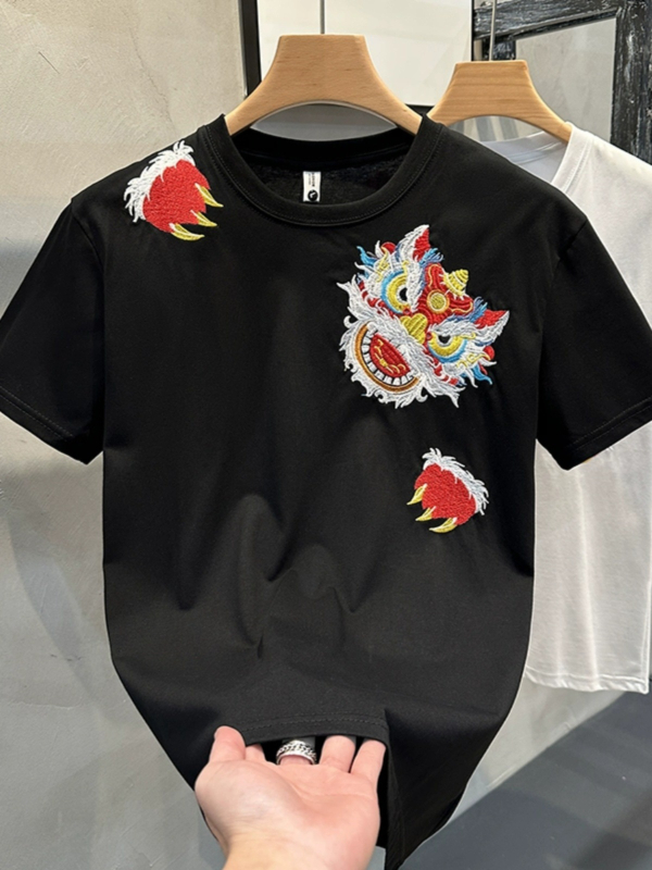 Muška majica kratkih rukava s izvezenim motivom lava plesa, ljeto 2024, slim-fit, casual