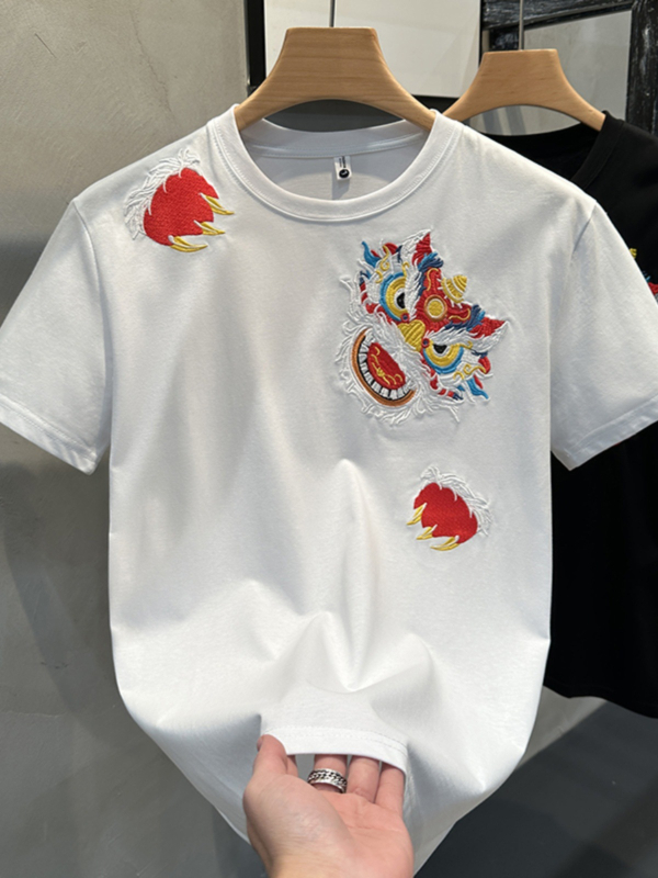 Muška majica kratkih rukava s izvezenim motivom lava plesa, ljeto 2024, slim-fit, casual
