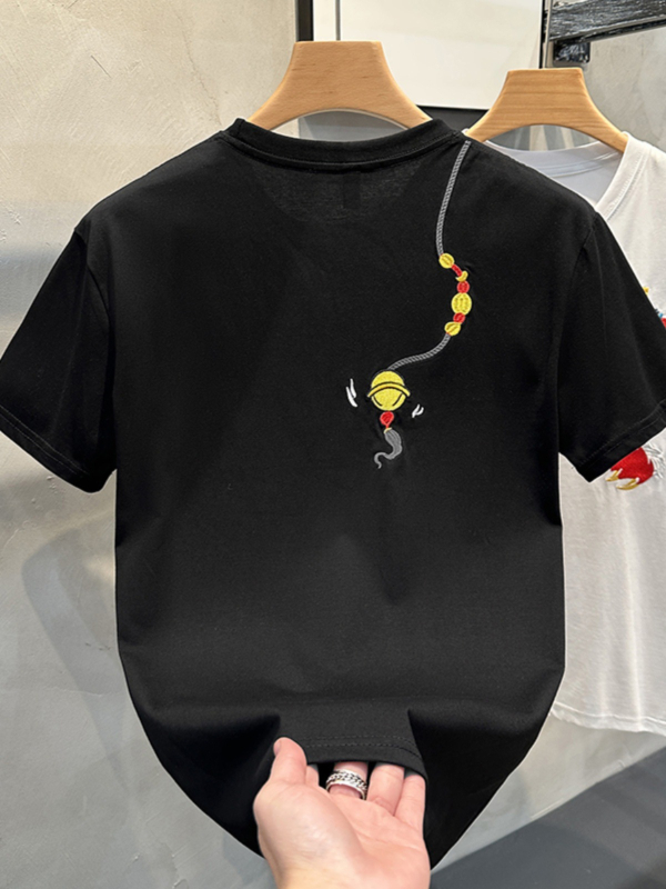 Muška majica kratkih rukava s izvezenim motivom lava plesa, ljeto 2024, slim-fit, casual