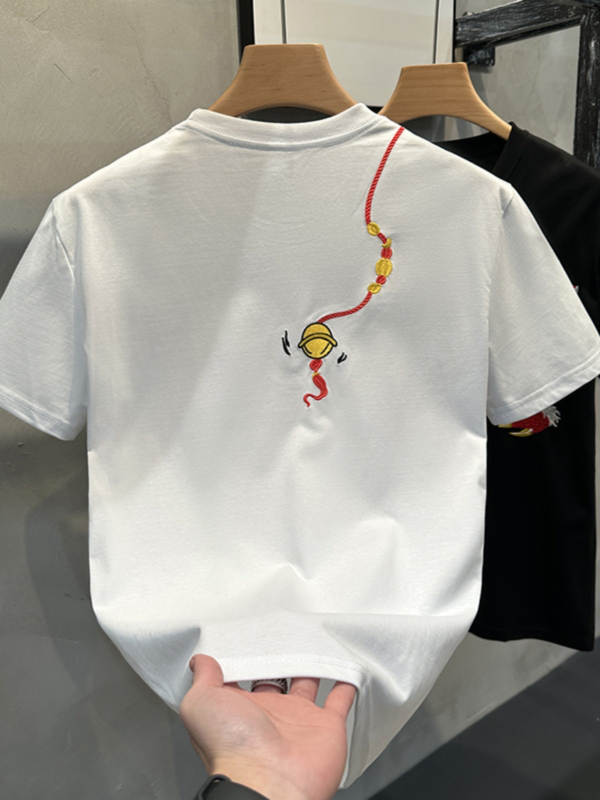 Muška majica kratkih rukava s izvezenim motivom lava plesa, ljeto 2024, slim-fit, casual