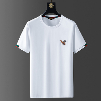 Muški ljetni T‑shirt kratkih rukava s izvezenim logom pčele, okrugli izrez, pamuk, slim fit