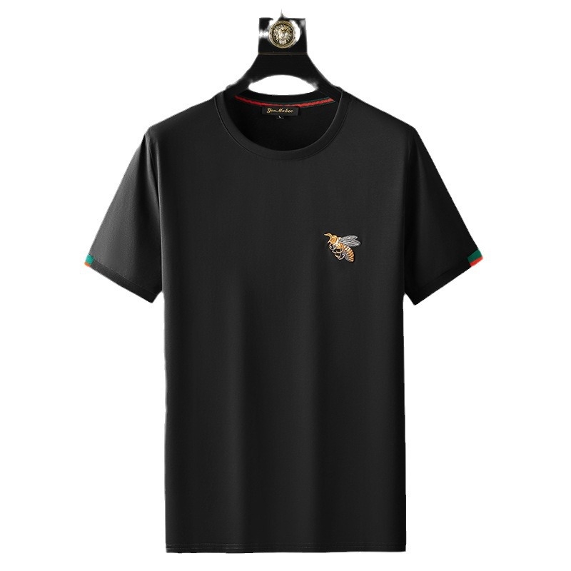 Muški ljetni T‑shirt kratkih rukava s izvezenim logom pčele, okrugli izrez, pamuk, slim fit