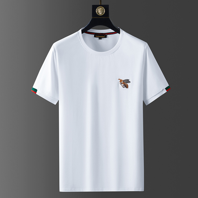 Muški ljetni T‑shirt kratkih rukava s izvezenim logom pčele, okrugli izrez, pamuk, slim fit
