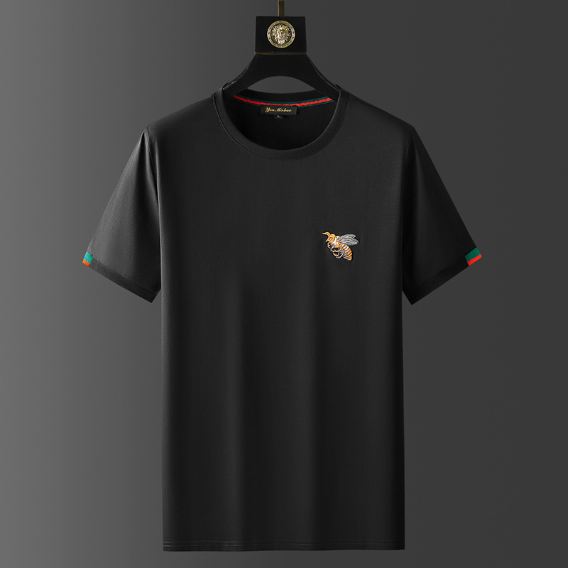 Muški ljetni T‑shirt kratkih rukava s izvezenim logom pčele, okrugli izrez, pamuk, slim fit