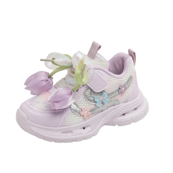 Dječje svijetleće tenisice s mrežastim gornjim dijelom, prozračnim, mekanom potplatom, za trčanje, s cvjetnim uzorkom, u stilu chunky dad sneakers, jesen 2025