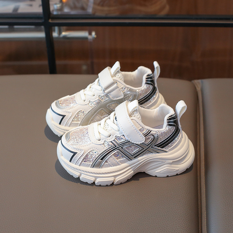 Ružičaste tenisice s šljokicama u stilu dad sneakers za djecu, proljeće 2026, lagane svakodnevne trkačke tenisice.