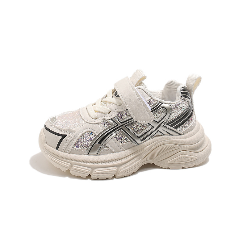 Ružičaste tenisice s šljokicama u stilu dad sneakers za djecu, proljeće 2026, lagane svakodnevne trkačke tenisice.