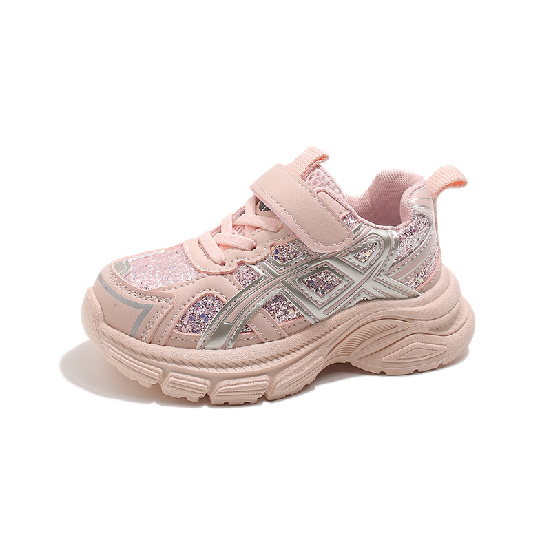 Ružičaste tenisice s šljokicama u stilu dad sneakers za djecu, proljeće 2026, lagane svakodnevne trkačke tenisice.