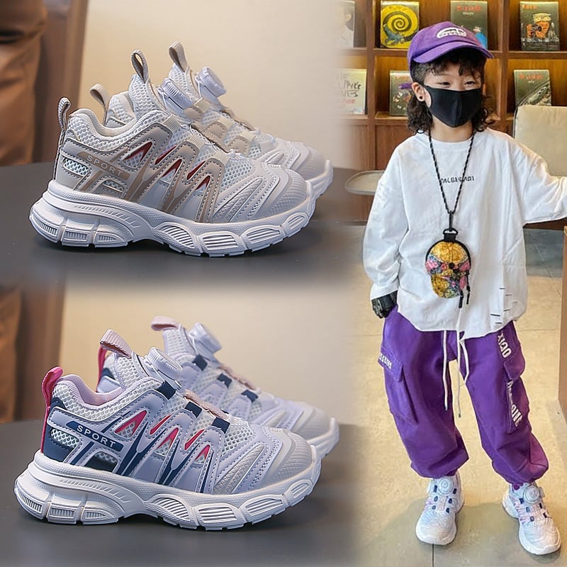 Dječje tenisice s okretljivom kopčom, stil chunky dad shoe, prozračni perforirani gornji dio, lagana meka đon, 2026 proljeće-ljeto