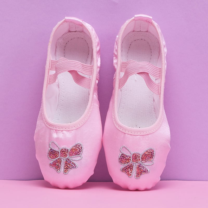 Обувки за танци с мека подметка, пайети и бродерия за балет и йога, кожена подметка, горна част от коприна, унисекс за възрастни.