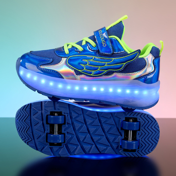 Step Lego gyerekeknek – Heelys cipő négykerekes átalakítható fékezéssel, szárny dizájnnal lányoknak; nyolckerekes világító rollercipő fiúknak