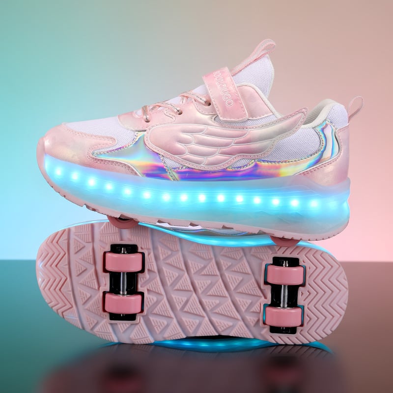 Step Lego gyerekeknek – Heelys cipő négykerekes átalakítható fékezéssel, szárny dizájnnal lányoknak; nyolckerekes világító rollercipő fiúknak
