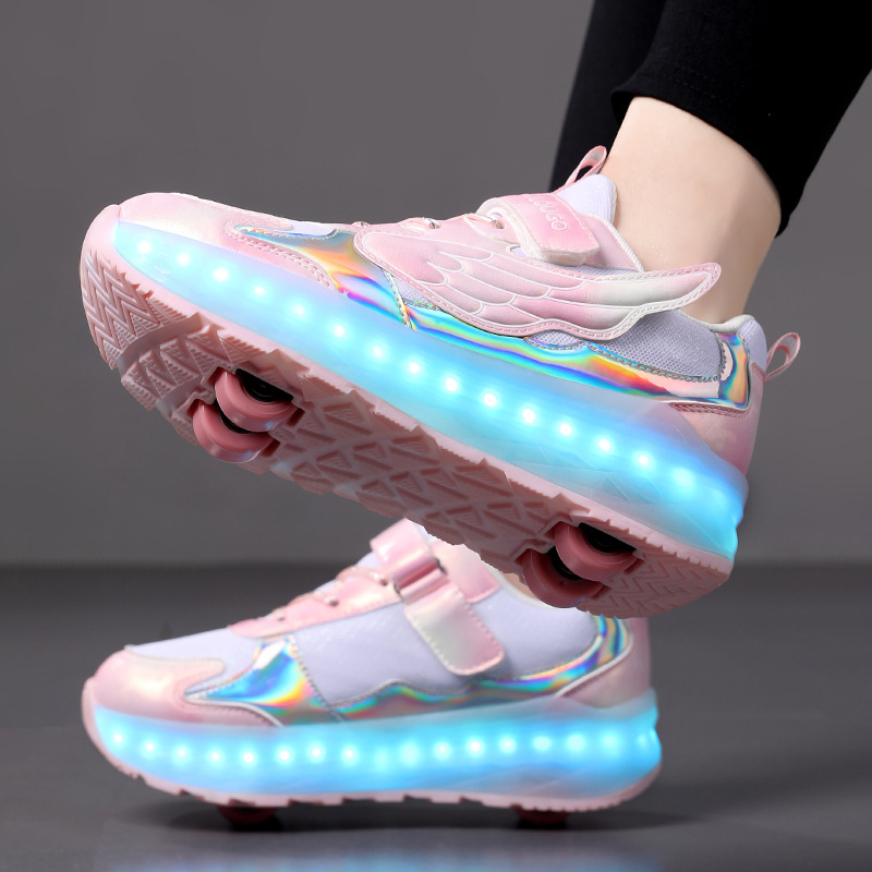 Step Lego gyerekeknek – Heelys cipő négykerekes átalakítható fékezéssel, szárny dizájnnal lányoknak; nyolckerekes világító rollercipő fiúknak