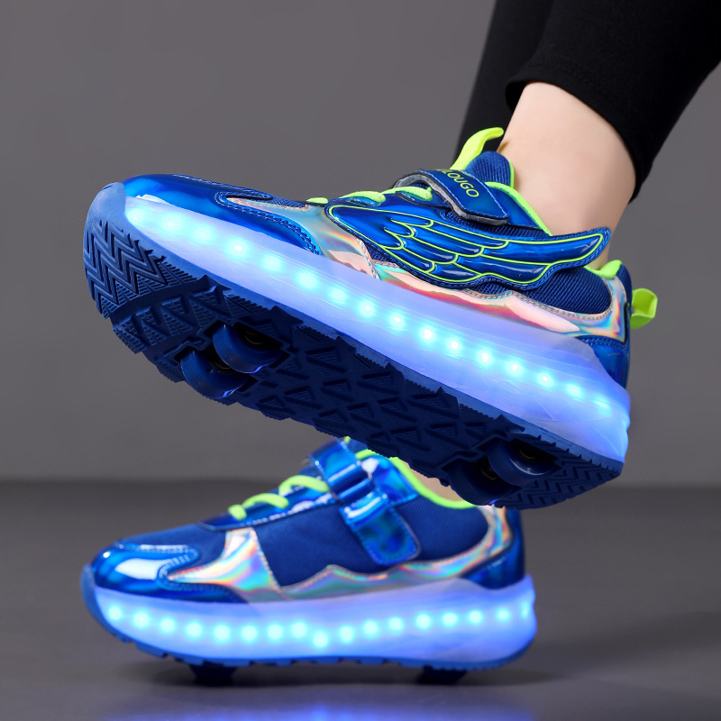 Step Lego gyerekeknek – Heelys cipő négykerekes átalakítható fékezéssel, szárny dizájnnal lányoknak; nyolckerekes világító rollercipő fiúknak