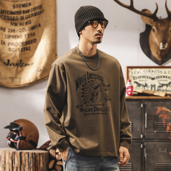 Američki retro muški T-shirt s dugim rukavima, proljeće–jesen 2025 novi model, Indiana pleme, širok kroj, pamuk