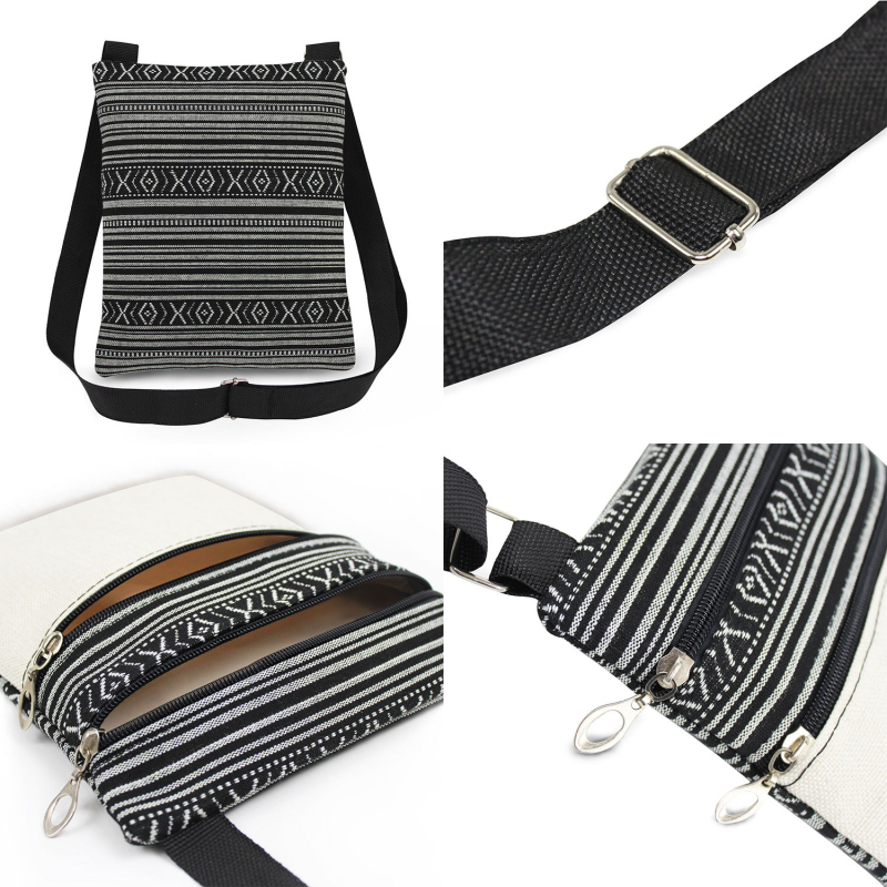 Etnikus stílusú, nyomtatott crossbody táska dupla cipzárral, ultra könnyű női messenger, testre szabható a saját dizájnnal