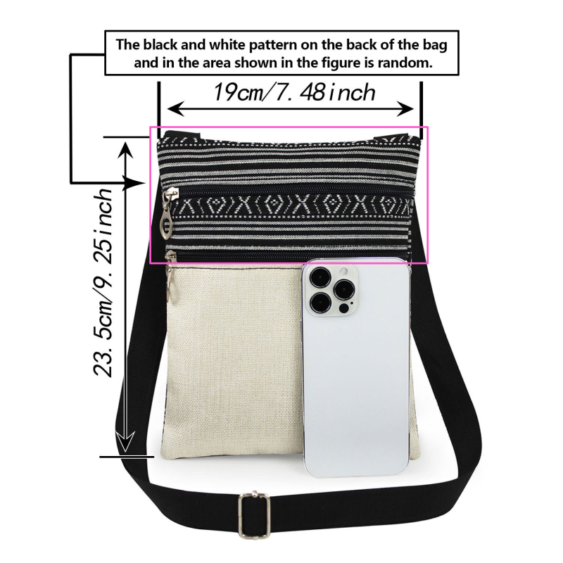 Etnikus stílusú, nyomtatott crossbody táska dupla cipzárral, ultra könnyű női messenger, testre szabható a saját dizájnnal