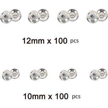 200 бр. скрити метални копчета в кутия, 10 мм и 12 мм, за дрехи, чанти и детски дрехи