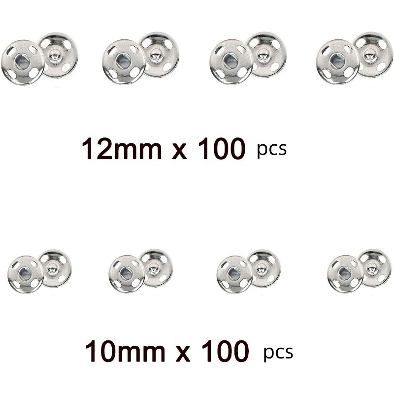 200 бр. скрити метални копчета в кутия, 10 мм и 12 мм, за дрехи, чанти и детски дрехи