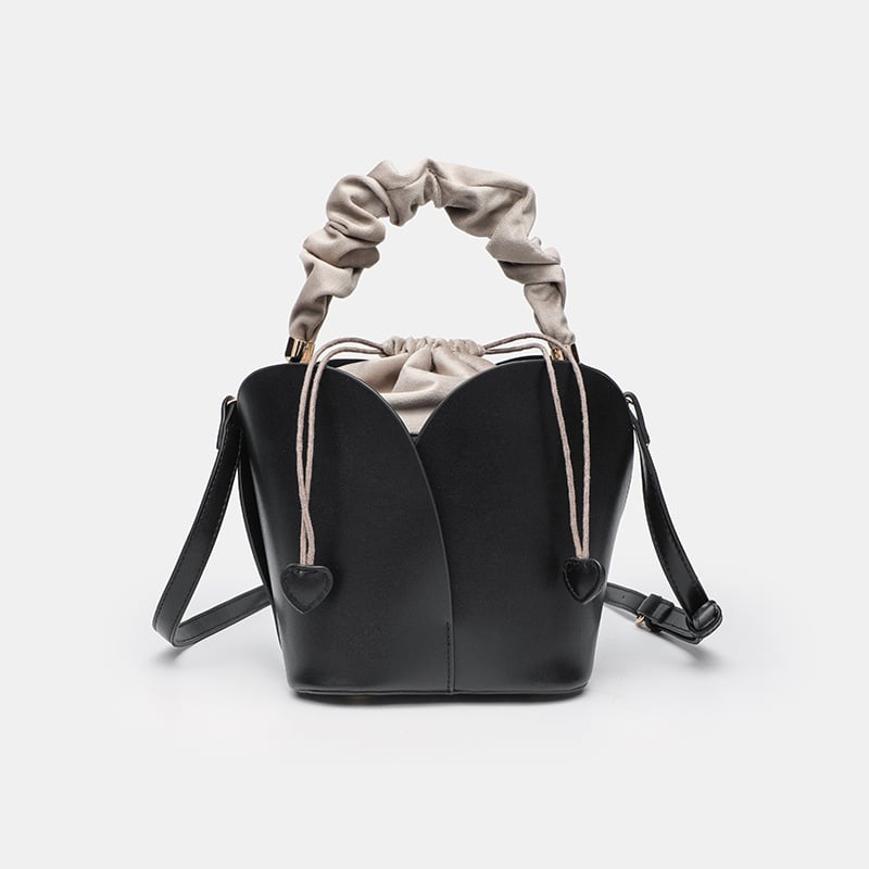 Ženska PU torbica u obliku kante s laticama i plisiranim dizajnom, crossbody za svakodnevnu uporabu