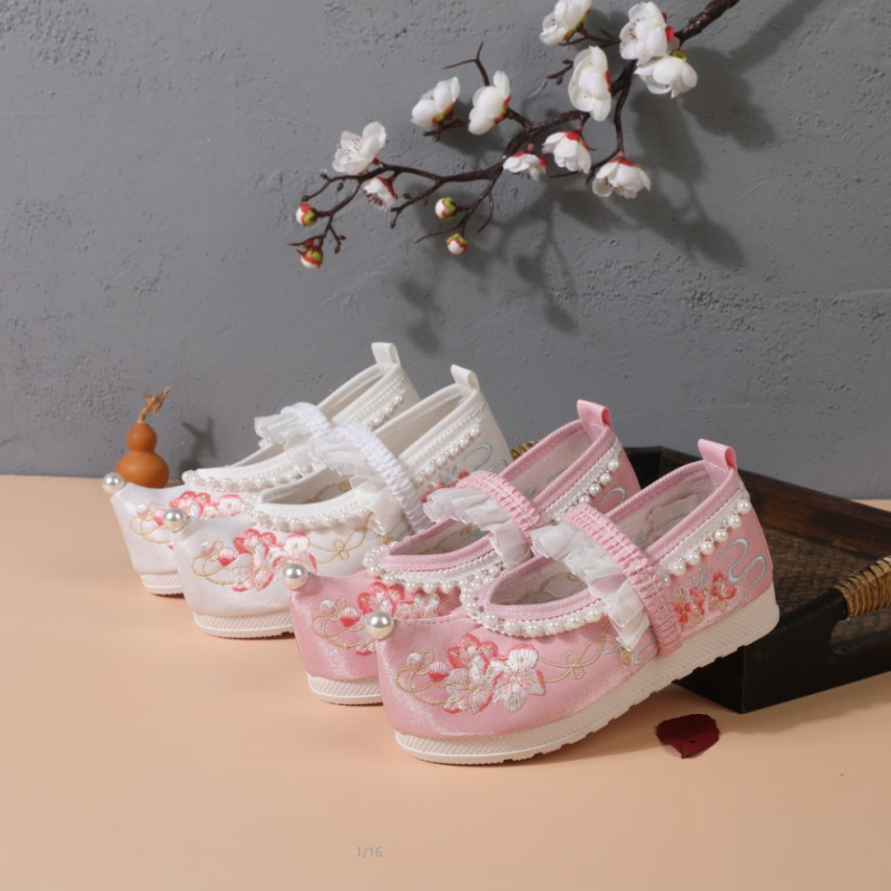Dječje Hanfu cipele za djevojčice, izvezeni platnene cipele, etnički stil za školske nastupe