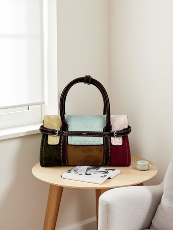 2025 Ženska velur torbica mala kvadratnog oblika s color-block dizajnom, svakodnevna crossbody torba
