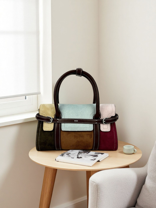 2025 Ženska velur torbica mala kvadratnog oblika s color-block dizajnom, svakodnevna crossbody torba