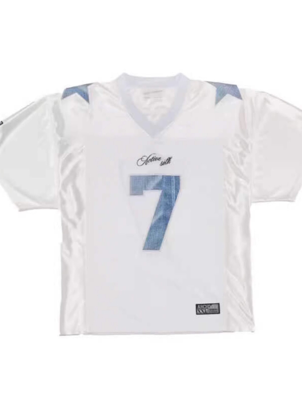 Korejski stil, brend No.7 Jersey majica s kratkim rukavima, ljeto, tanki ice-silk, slobodan kroj, top s spuštenim ramenima