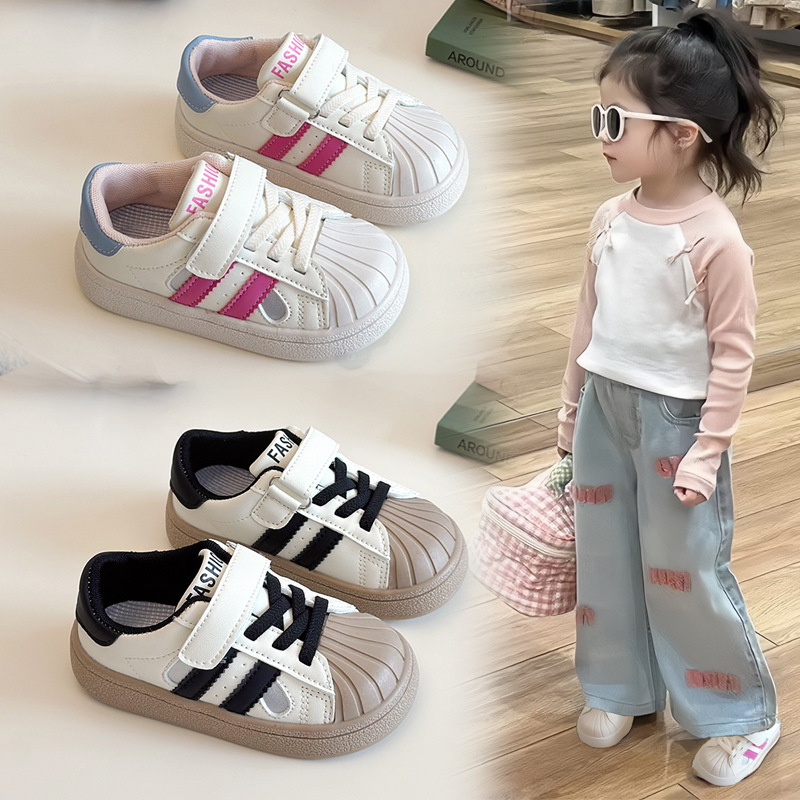 Детски маратонки shell-toe с велкро закопчаване - унисекс спортни обувки