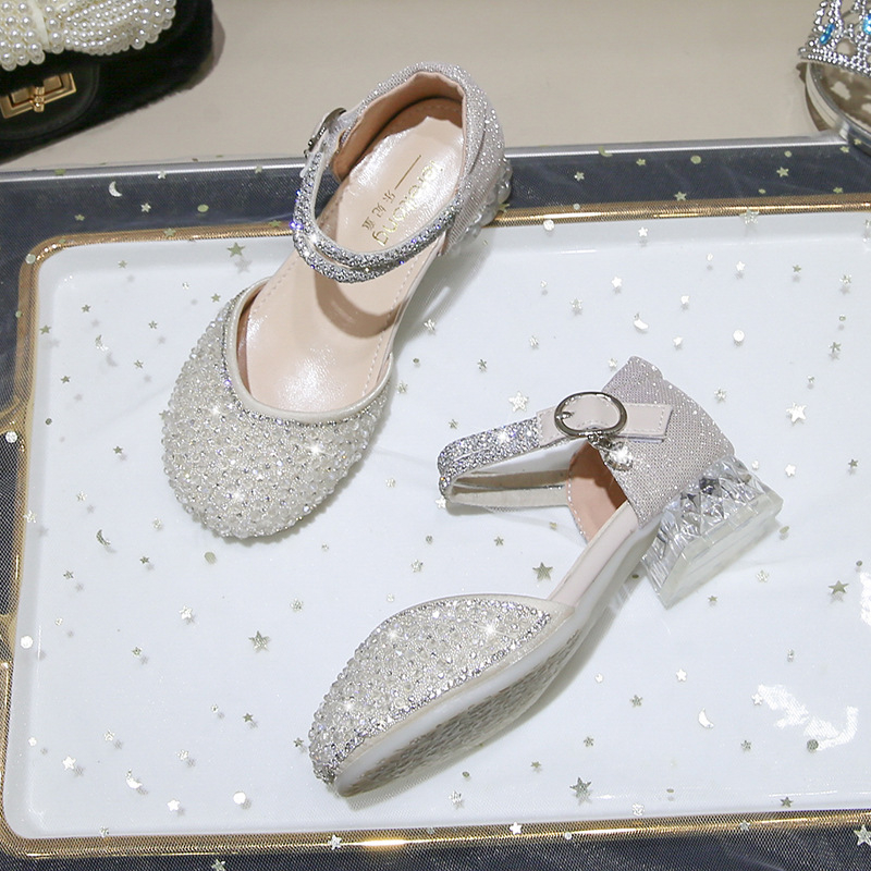 Dječje sandale u princeskom stilu s kristalima, Velcro zatvarač, ljetni model