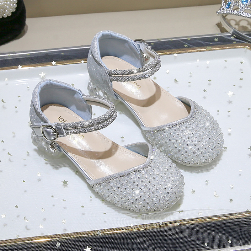 Dječje sandale u princeskom stilu s kristalima, Velcro zatvarač, ljetni model