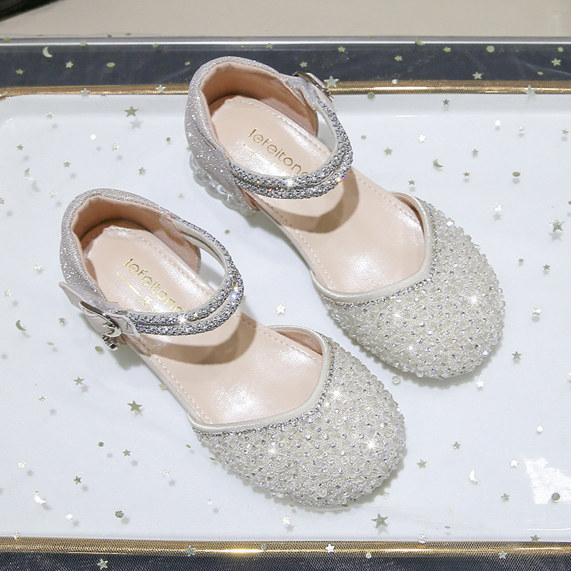 Dječje sandale u princeskom stilu s kristalima, Velcro zatvarač, ljetni model