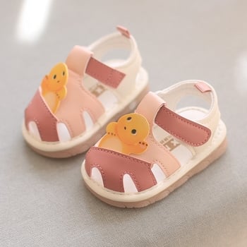 Khaki Cloth Ljetne cipele za bebe i malu djecu 1–3 godine, zatvoren nos, Velcro zatvarač, crtani uzorak, PVC potplat, umjetna koža
