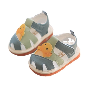 Khaki Cloth Ljetne cipele za bebe i malu djecu 1–3 godine, zatvoren nos, Velcro zatvarač, crtani uzorak, PVC potplat, umjetna koža