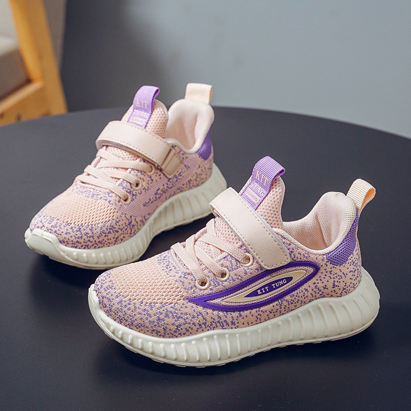 Детски спортни обувки за момичета, дишаща мрежеста Flyknit горна част, противохлъзгаща подметка – пролет-есен 2026