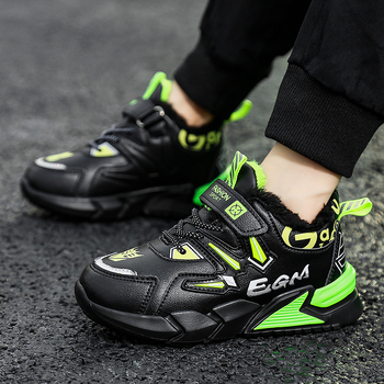 Kožené detské tenisky pre chlapcov, teplé na zimu a na jeseň i jar, zapínanie na suchý zips