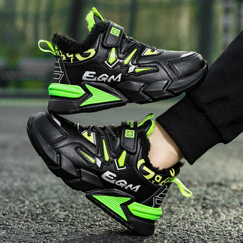 Kožené detské tenisky pre chlapcov, teplé na zimu a na jeseň i jar, zapínanie na suchý zips