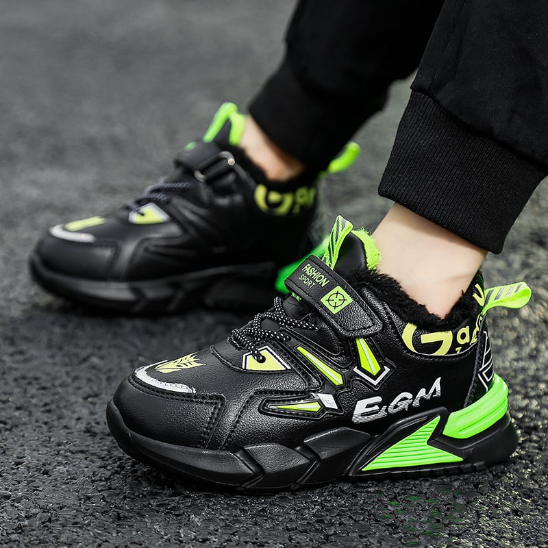 Kožené detské tenisky pre chlapcov, teplé na zimu a na jeseň i jar, zapínanie na suchý zips